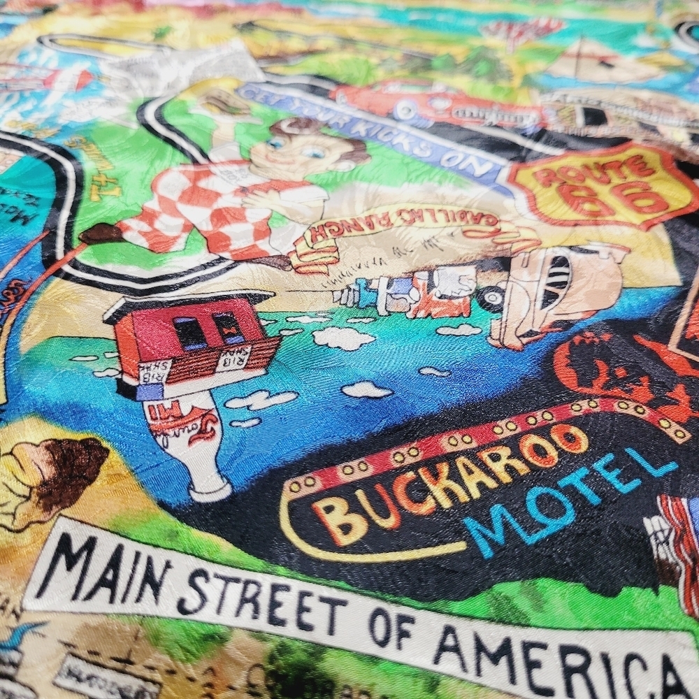 Ultra Rare Nicole Miller Route 66 oversized Silk Scarf Vintage 1991 - Picture 4 of 12
